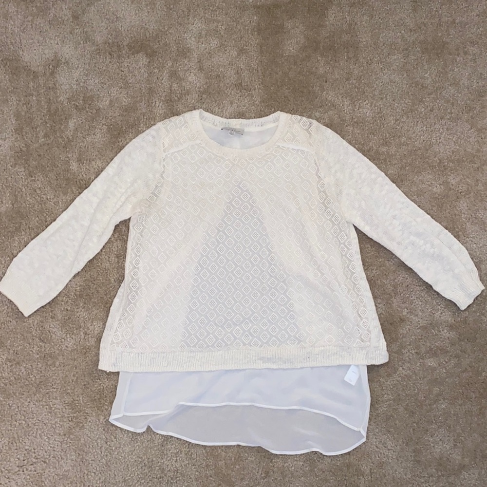 Women’s Lucky Brand Off White Long Sleeve Sweater With Open Back And Sheer Layer
